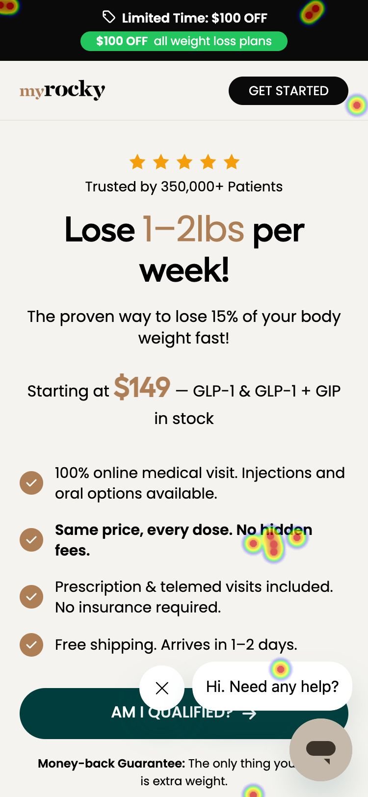 GLP2 landing heatmap from heatmap.com